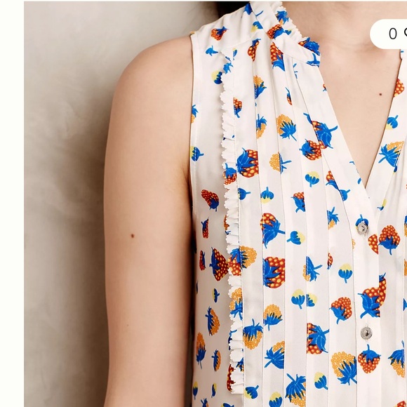 Maeve Anthropologie Strawberry Print Sleeveless Top 0 - Picture 3 of 5